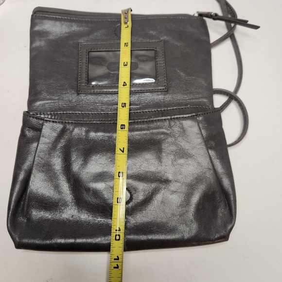 hobo grey leather distressed crossbody purse bag small compact minimalist - Picture 7 of 13